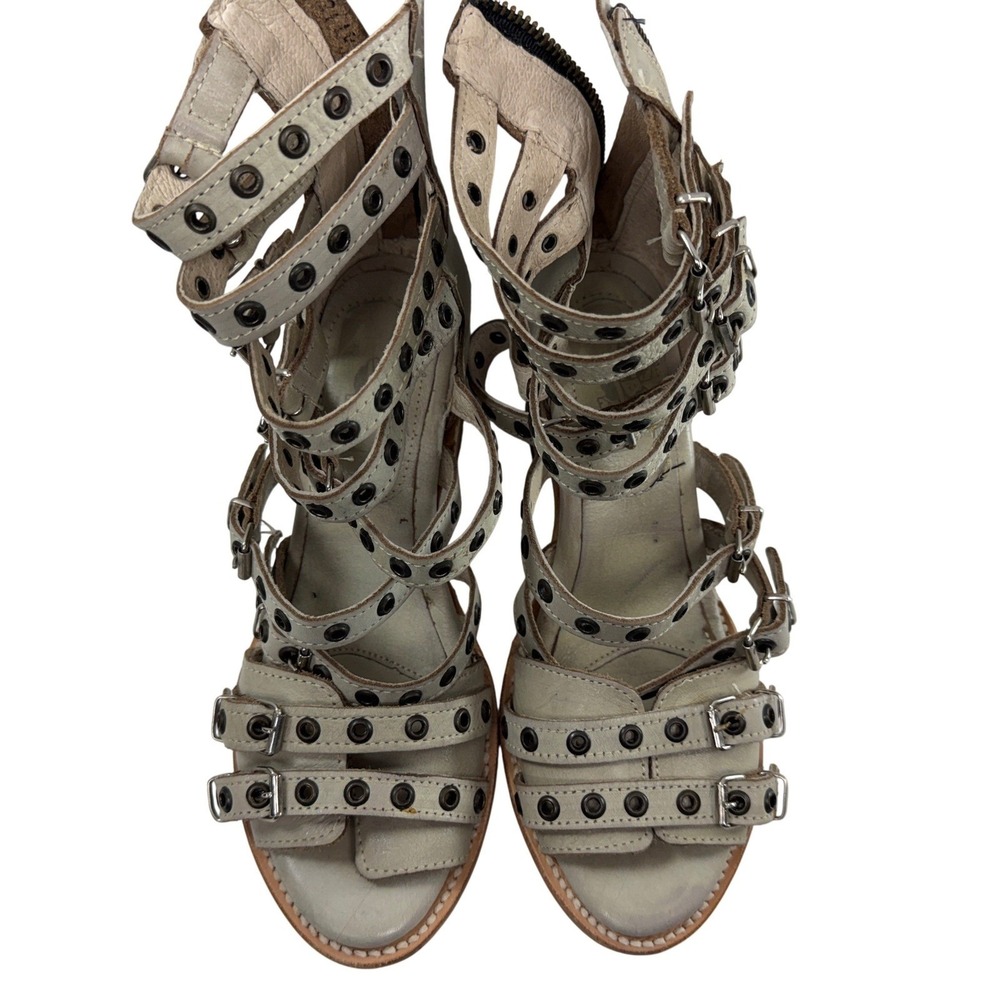 Freebird Casandra Gladiator Grommet Sandal Size 7 Ice Block Heel Strappy Leather - Picture 11 of 12